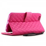 Wholesale iPhone 6 Plus 5.5 Quilted Flip PU Leather Wallet Case with Strap (Hot Pink)